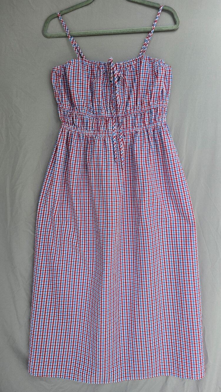Milkmaid Universal Thread Dress Womens Small Red Blue Gingham Smocked Midi